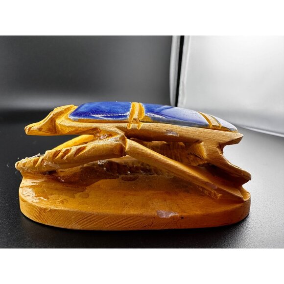 Egyptian Blue Sand Scarab Beetle Statue Heiroglyphics on bottom REPAIRED READ - Picture 6 of 16